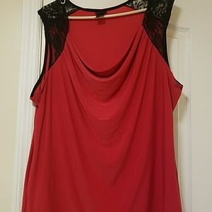 Red and Black Lace Top